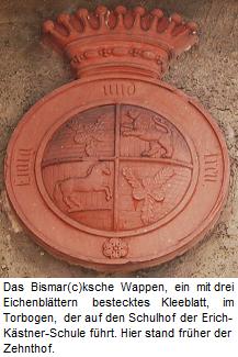 Bismar(k)sches Wappen im Torbogen an der Erich-Kästner-Schule